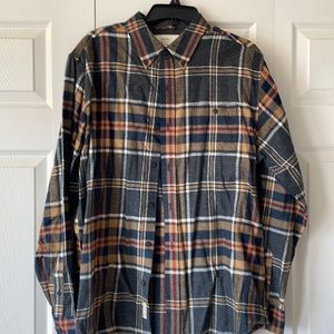 Navy Blue and tan plaid flannel shirt